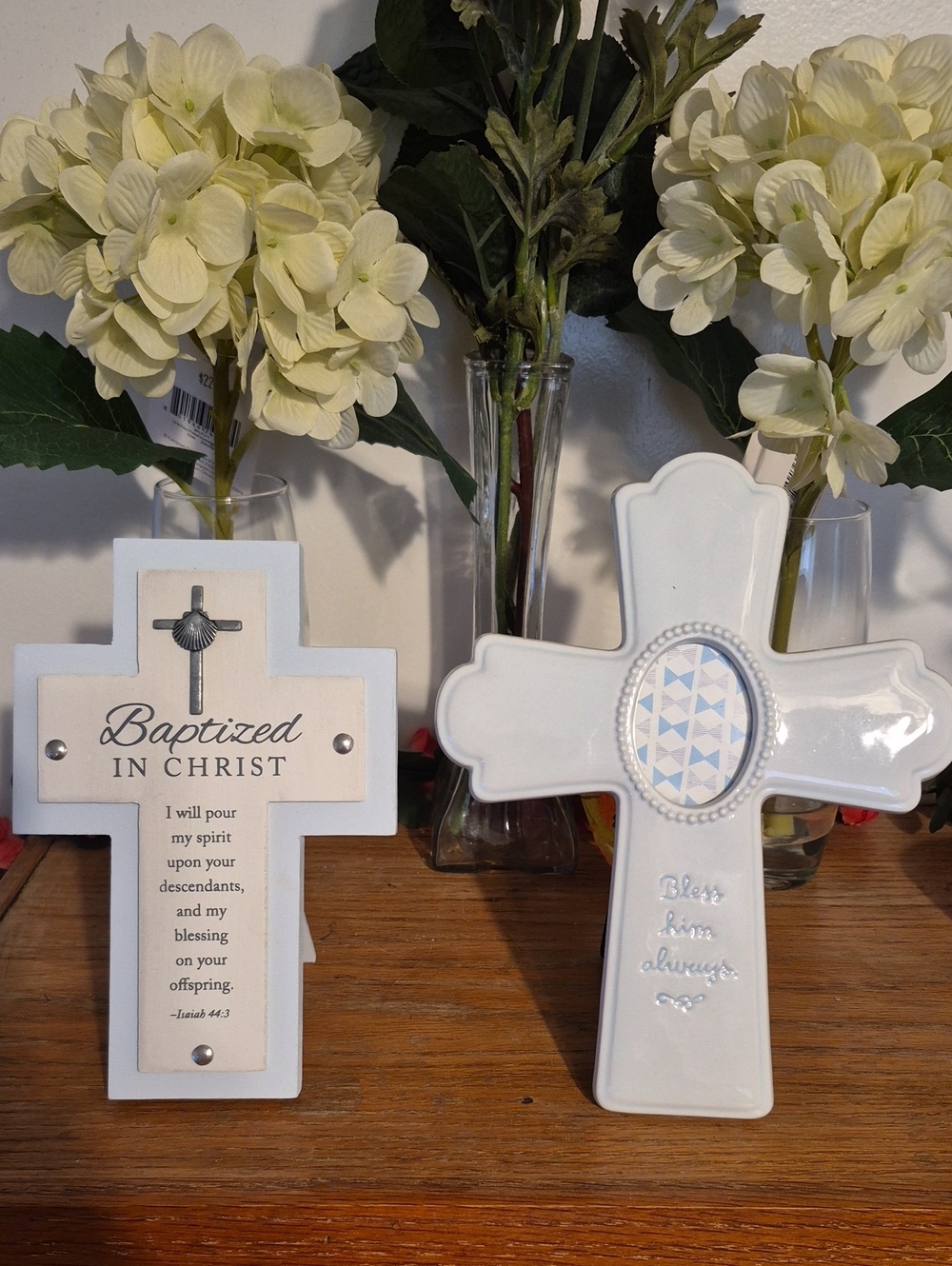 NEW. Hallmark White and Cream Ceramic Baptism Cross Accents